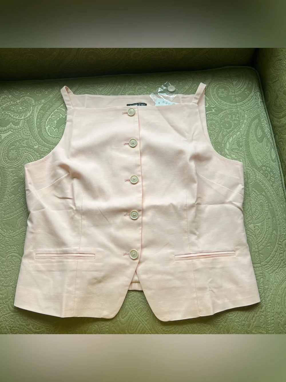 NWT J. Crew Button Up Cutaway Tank Top Gramercy Linen Blend Size 16